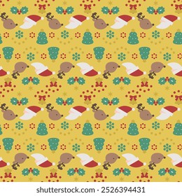 Christmas seamless pattern wallpaper with Santa and reindeer