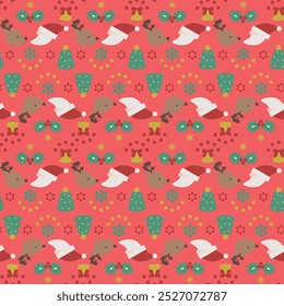 Christmas seamless pattern wallpaper with Santa and reindeer