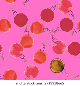 Navidades sin patrón con bolas de árbol de acuarela. Fondo de Vector rosa con estilo, impresión, papel de embalaje, textil