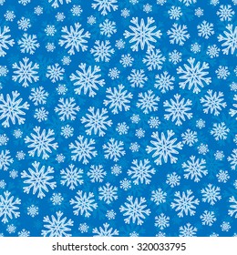 Christmas seamless pattern with white blue snowflakes and layer substrate over blue
