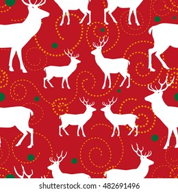 Christmas seamless pattern. the white deer on a red background. vector illustration