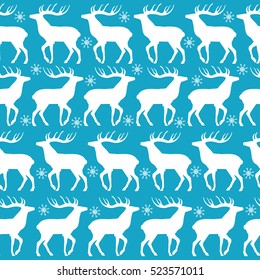 Christmas seamless pattern with white deers. Vector texture for gift packaging, invitation card, cover, wallpaper, scrapbook, textile, holiday decor.