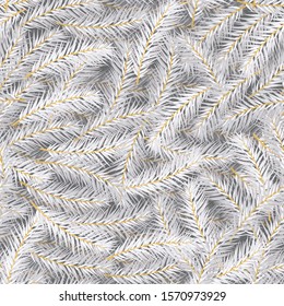 Christmas seamless pattern with white fir branches background, Winter pattern, wrapping paper, pattern fills, winter greetings, web page background, Christmas and New Year greeting cards
