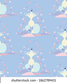 Christmas Seamless Pattern with White Foxes and Snowflakes. Hand Drawn Vector Illustration on Purple Background.