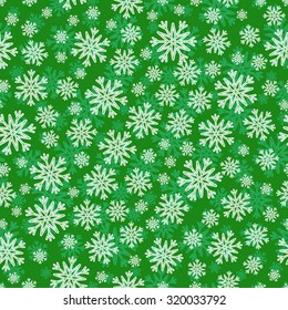 Christmas seamless pattern with white green snowflakes and layer substrate over green