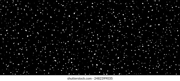 Christmas seamless pattern with white isolated snowflakes for cards, flyers, poster, banner. Snowfall on the night sky. Holiday winter illustration. Merry Christmas! Happy New Year! 