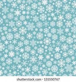 Patrón ininterrumpido de Navidad con copos de nieve blancos sobre fondo turquesa