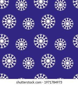 Christmas seamless pattern with white snowflakes on blue background. Wrapping and scrapbook paper, wallpaper, textile, fabric design. Flat vector illustration. 