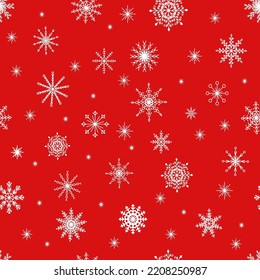 Patrón de Navidad sin fisuras. Copos de nieve blancos en un fondo rojo. Para tu decoración festiva. Vector