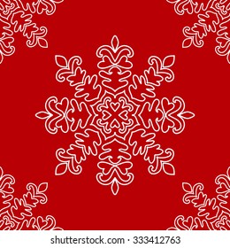 Christmas seamless pattern from white snowflakes on red background. Vector illustration