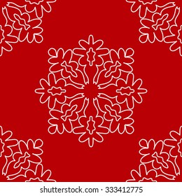 Christmas seamless pattern from white snowflakes on red background. Vector illustration