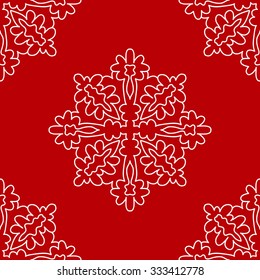 Christmas seamless pattern from white snowflakes on red background. Vector illustration