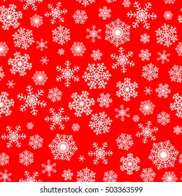 Christmas seamless pattern with white snowflakes on red background