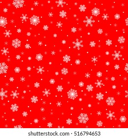Christmas seamless pattern with white snowflakes on red background