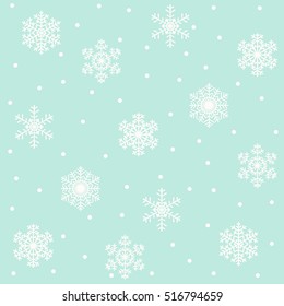 Christmas seamless pattern with white snowflakes on green background