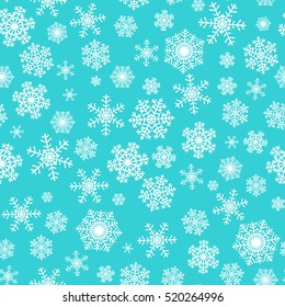 Christmas seamless pattern with white snowflakes on turquoise background