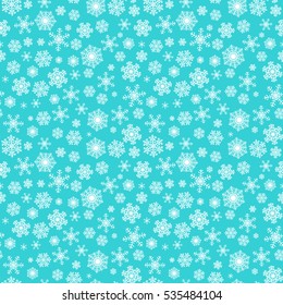 Christmas seamless pattern with white snowflakes on turquoise background
