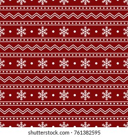 Christmas Seamless Pattern of White Snowflakes and Lines on Red Backdrop. Continued Winter Background for Cloth, Fabric, Textile, Tissue, Pack Paper, Wrapping Paper.