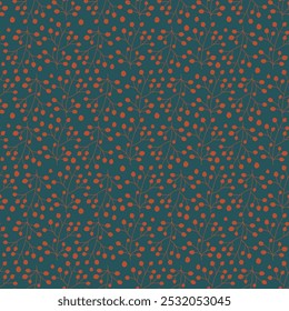 Christmas seamless pattern with wild berries. Autumnal plants, holy tree leaves and berry