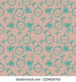 Christmas seamless pattern with winter cozy elements on a colored background. Flat floral vector illustration. Seamless Christmas vector background.
