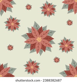 Christmas seamless pattern with winter flowers. Beautiful red Poinsettia flower. Christmas decoration.Perfect for wrapping paper, textile, fabric, print, wallpaper.Vector illustration