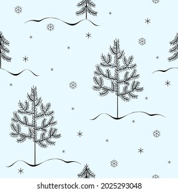 christmas seamless pattern with winter forest. Texture for fabric, wrapping, wallpaper. Decorative print.
