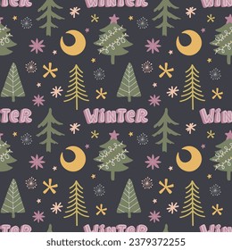 Christmas seamless pattern with winter holiday elements. Vector graphics for the design of wallpaper, wrapping paper, textiles, clothing, for prints on mugs, pillows, cases