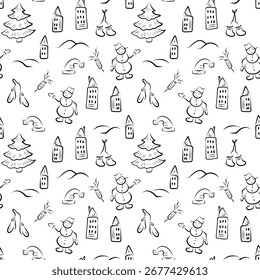 Christmas Seamless Pattern, Winter Holiday Illustration