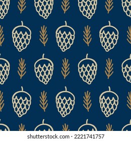 Patrón de Navidad sin Maravilla. Invernales Vacaciones Decorativas Interminables Fondo Repetidor con elementos de doodle cone. Ilustración vectorial de estilo vintage para envolver papel, embalaje, impresión de tela imprimible.