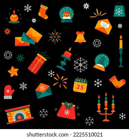 Christmas seamless pattern. Winter holidays vector icons set. Winter elements illustration