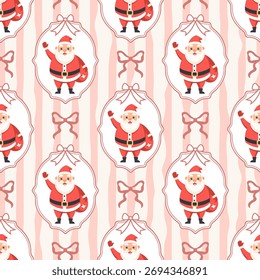 Navidades sin patrón con Santa Claus de invierno en marcos y arcos. Fondo festivo retro.