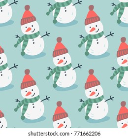 Christmas seamless pattern. Winter season illustration with snowman