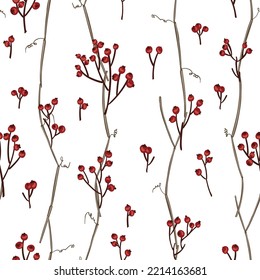 Christmas seamless pattern of withe and red berries flat style