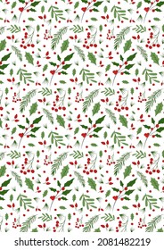 Christmas seamless pattern for wrapping paper with the image of twigs and berries.