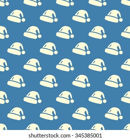 Christmas seamless pattern. Xmas backgrounds textures collection for holidays season. Use for packaging, new year cards, brochures, flyers. Print on tshirts and other materials. Santa hat. Vector.