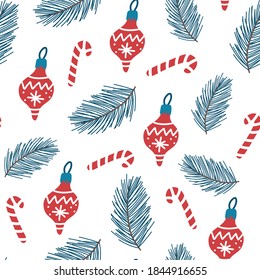 Christmas seamless pattern with xmas balls. Perfect for greeting cards, wallpaper, gift paper, web page background, winter decorations.