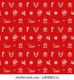 Christmas seamless pattern. Xmas icons on red background. Winter holydays vector illustration. New Year's decor.