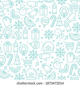 Christmas seamless pattern with xmas icons. Vector isolated illustration in outline style