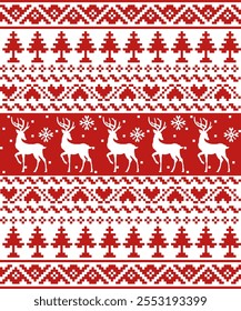 Christmas seamless pattern.  Xmas winter knitted sweater texture. Festive crochet. Vector illustration