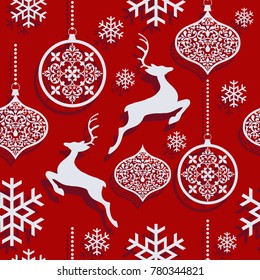 Christmas seamless pattern. xmas and winter holidays ,christmas ball on red background. 