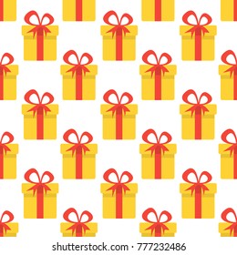 Christmas seamless pattern with yellow gift boxes. Christmas background. Vector illustration.