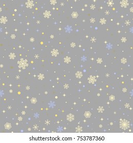 Christmas seamless pattern with yellow snowflakes on gray background