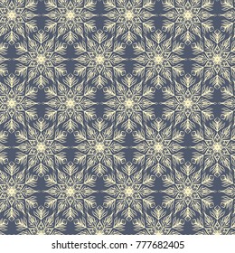 Christmas seamless pattern with yellow snowflakes on gray background