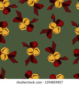 Christmas seamless pattern.Bells on a green background. Can be used for printing, textiles, wallpapers, websites, postcards, wrapping paper and posters.
