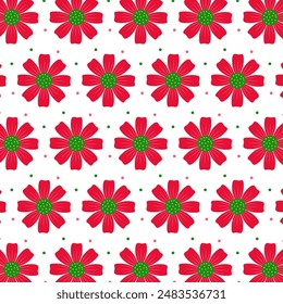 Christmas seamless pattern.Flowers isolated on white background.Red petal vector graphic illustration.