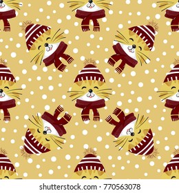 Christmas seamless pattern.Hand drawn panda .Merry Christmas greetings with Santa.Great design element for congratulation cards, banners,calendar and flyers.