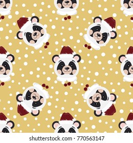 Christmas seamless pattern.Hand drawn panda .Merry Christmas greetings with Santa.Great design element for congratulation cards, banners,calendar and flyers.