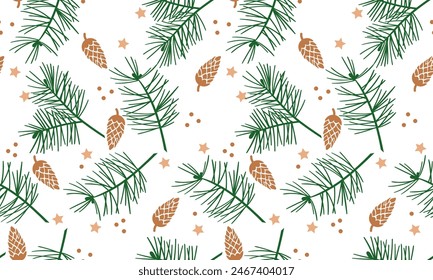 Christmas seamless pattern.Pine branches and cones,Holiday wallpaper and wrapping paper design. vector digital illustration