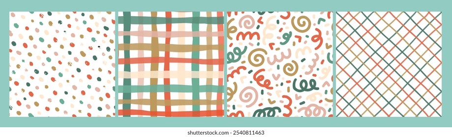 Christmas seamless patterns collection with dots, stripes, swirls for wallpaper, textile prints, backgrounds, wrapping paper, scrapbooking, stationery, etc. EPS 10