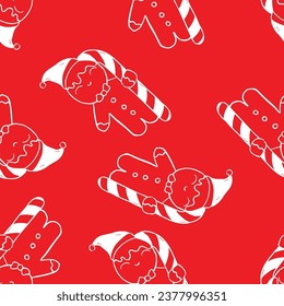 Christmas seamless patterns with cookies. Vector illustration. Design for Christmas paper, print, fabric or textile.